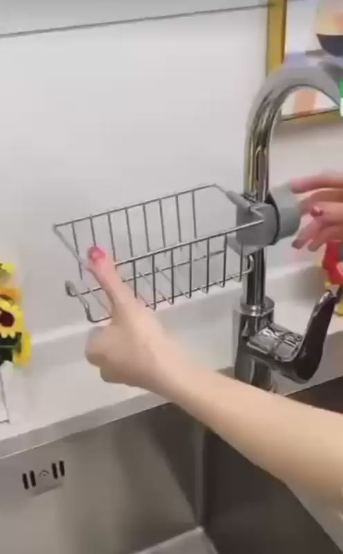 Egoutoir dévier de cuisine en acier inoxydable, support de robinet de rangement d'eponge, egoutoir à savon, porte serviette, accessible de cuisine.