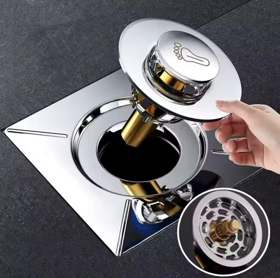 Prix : 2000f au lieu 6000f .           Siphon de sol rond à pied escamotable, couvercle HOFloor, salle de douche, bouchon de vidange à pousser vers le bas, drain de douche en acier inoxydable.