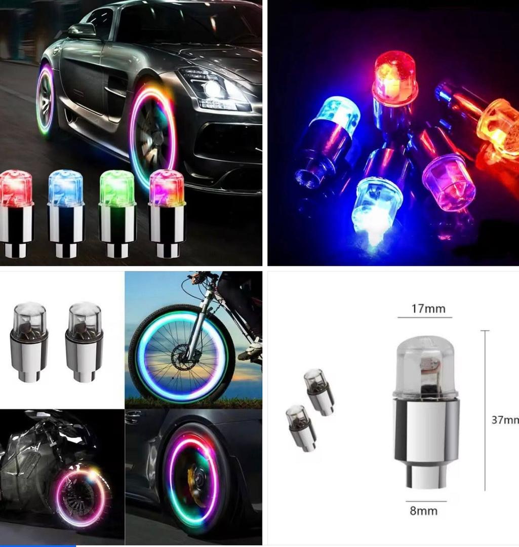 Prix : 2 à 2500f au lieu 6000f .      Transformer votre vélo, moto où voiture avec ses lumières LED pour valve de roues, ultra facile à installer, elles s'activent automatiquement en roulant pour un effet lumineux.