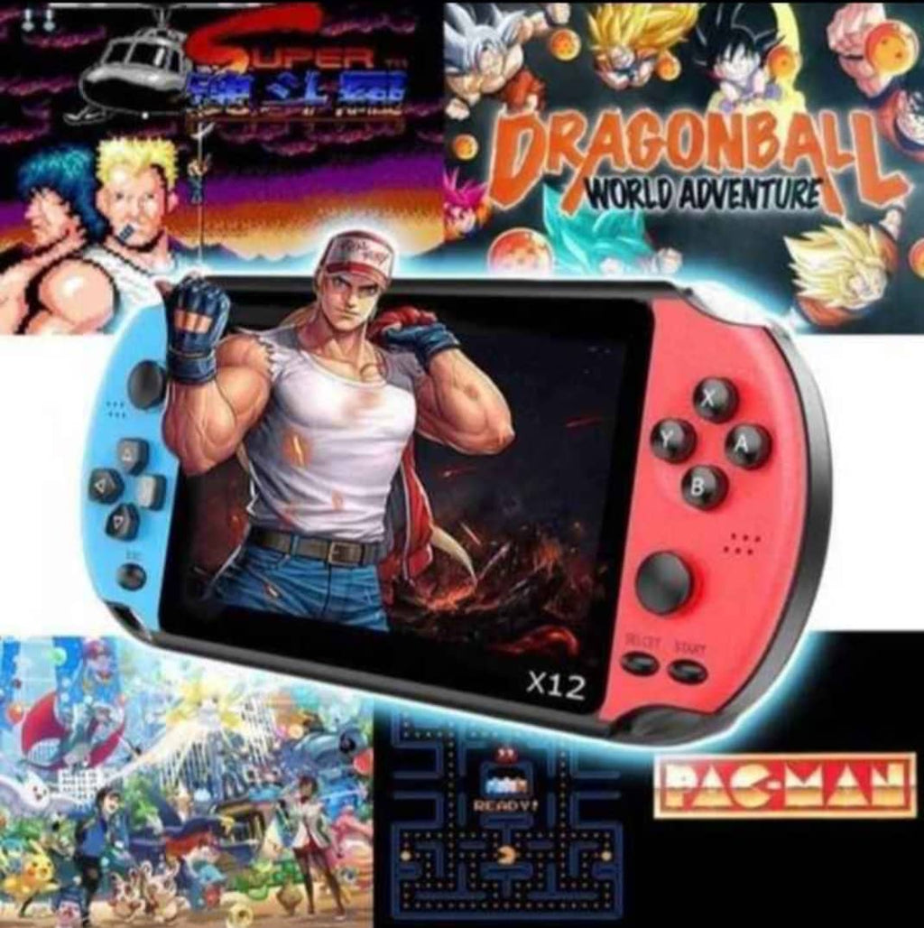 Console de jeux x12. Portable, puissante et pleine de nosta. Plus de 3500 jeux intégrés, les classiques de votre enfance ( PS1, NES, Game , batterie 1800mAh ( rechargeable via USB, musique, Bluetooth connecté.
