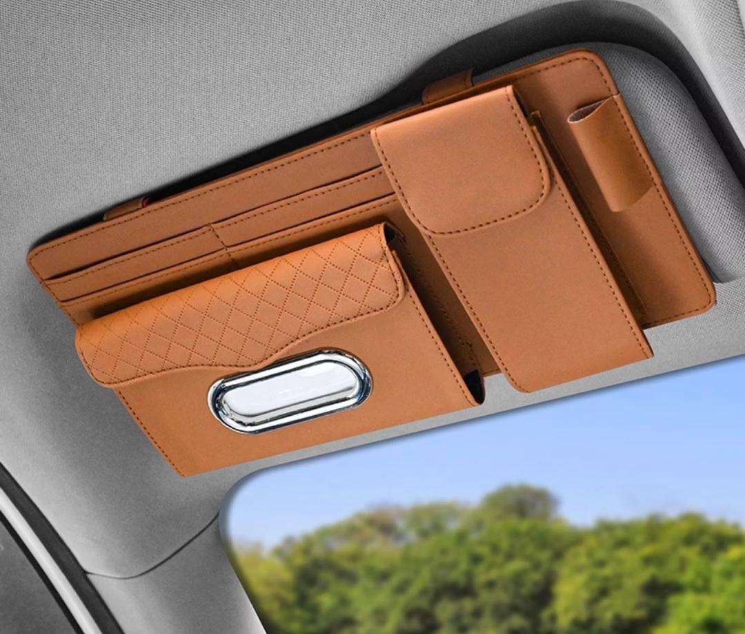 Prix : 8000f au lieu de 22000f .  Sac de rangement pour pare soleil de voiture avec étui à lunettes, porte mouchoirs, poche de rangement universelle, porte carte💳💳💳💳💳