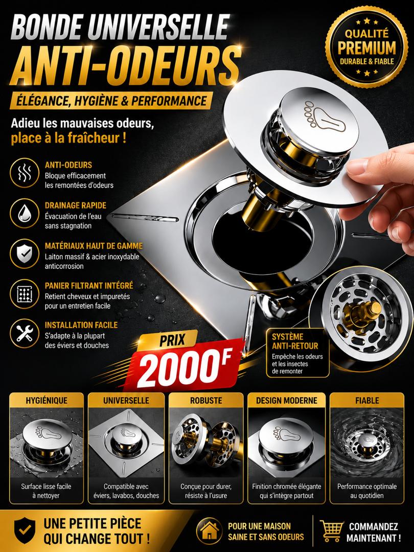 Prix : 2000f au lieu  8000f .       Siphon de sol rond à pied escamotable, couvercle HOFLoor salle de douche, bouchon vidange  à pousser vers le bas.