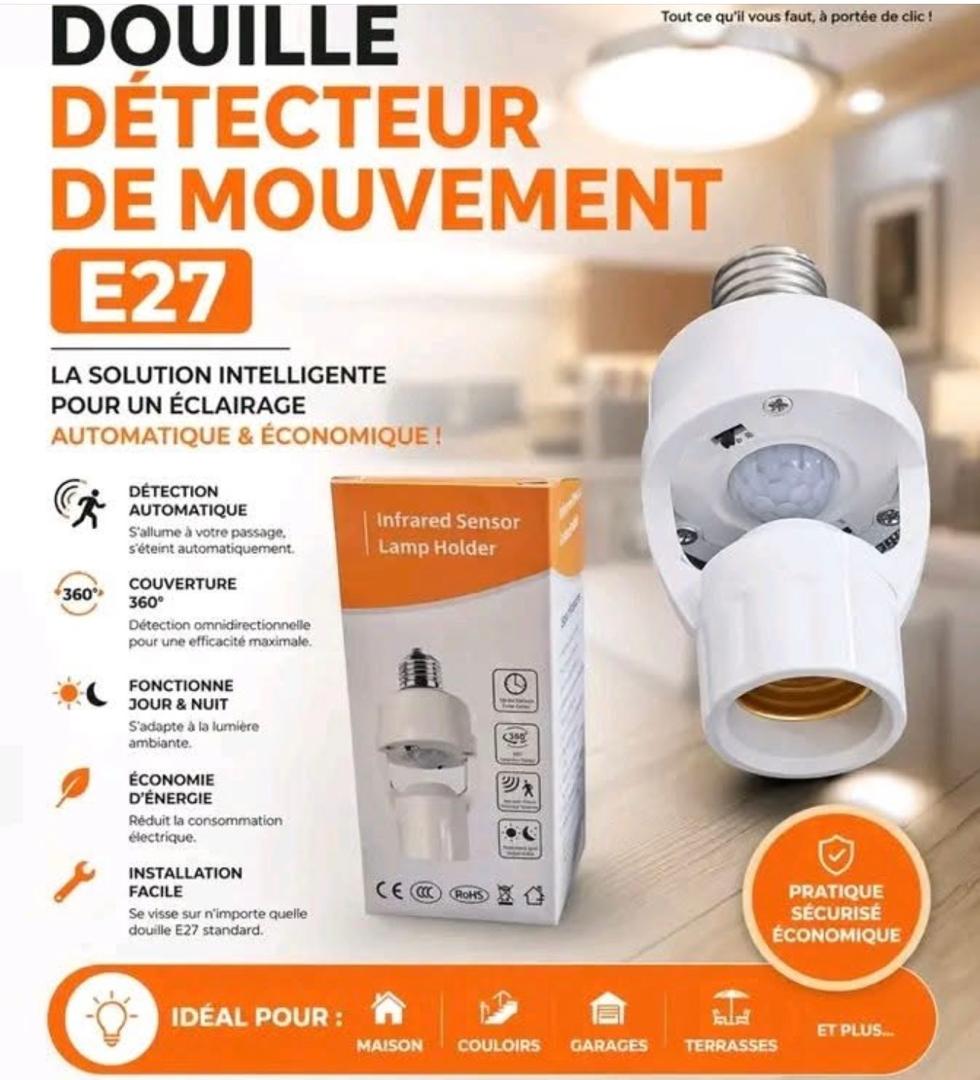 Prix : 5000f au lieu 8000f .            Ampoule gratuite offerte, douille intelligente, avec détection infrarouge pour un allumage automatique et sécurisé de vos lampes. Facile à installer, cette douile optimise l'éclairage avec une efficacite énergétique
