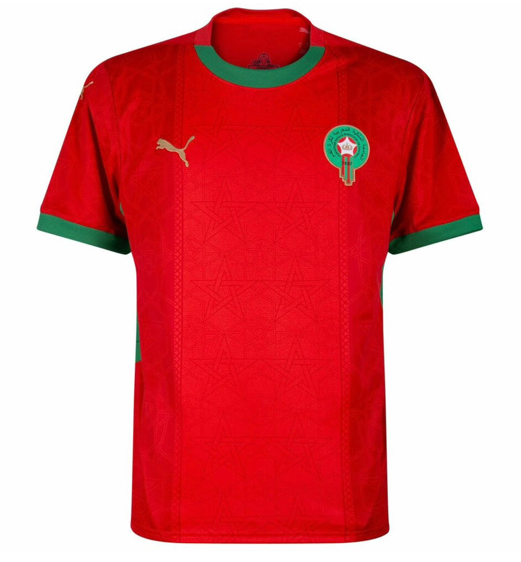 Maillot pro Max de Maroc avec le logo de la can. Toutes les tailles sont disponibles.